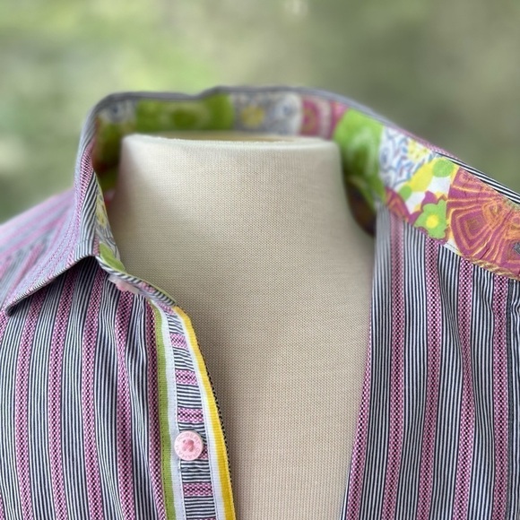 Robert Graham Long Sleeve Button Down Shirt Large Multicolor Pink Blue Floral - Picture 5 of 13